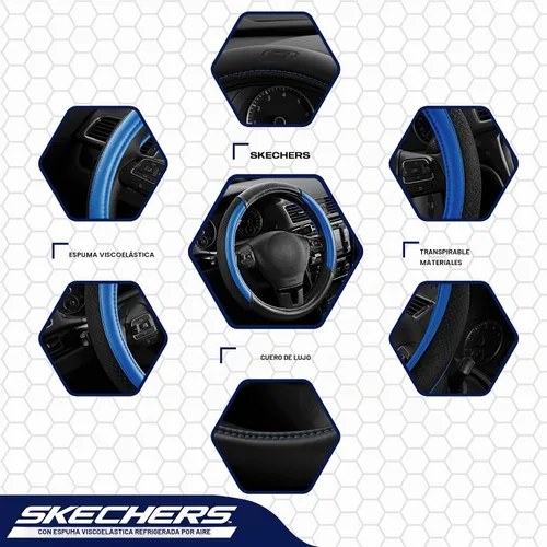 Vista 3 de Skechers Funda para Volante Air-Cooled, Funda para Volante de Automóvil de Cuero de Malla Air-Cooled, Ajuste Universal 14" 1/2-15", Protector de Azul