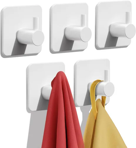 Vista 10 de Auxmir Ganchos Adhesivos de Servicio Pesado 30lb(Máx) Ganchos de Pared, Paquete de 5 Toallero Autoadhesivo Sin Daños, Acero Inoxidable para Abrigo