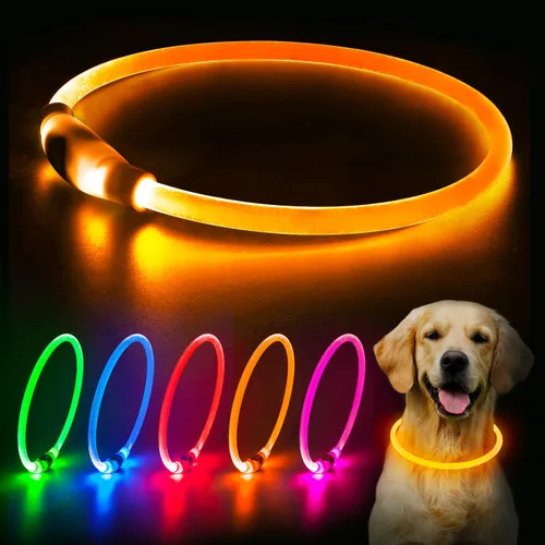 Vista 7 de Flashseen Collar de perro LED, collar iluminado brillante recargable por USB, cortable, resistente al agua, collar de seguridad de TPU con luces