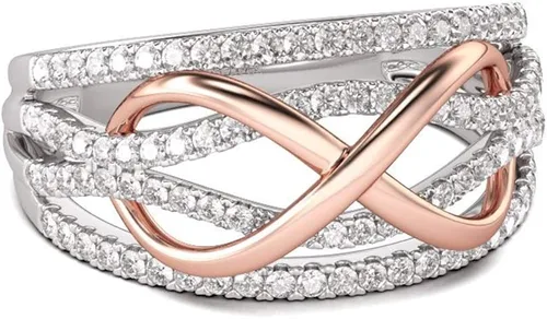 Vista 3 de Jeulia - Banda de plata de ley con infinito de dos tonos, para mujer, novia, esposa, compromiso, compromiso, aniversario de boda o cumpleaños