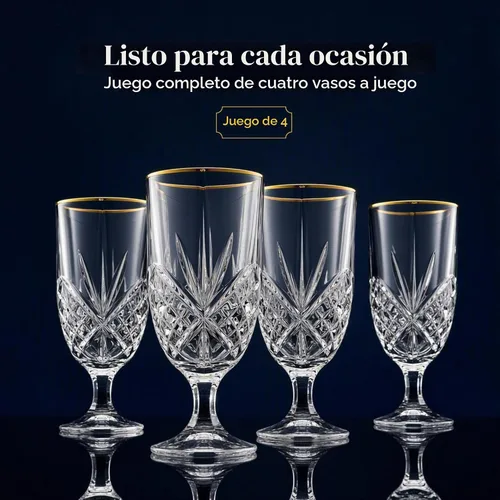 Vista 6 de Godinger Vasos para bebidas heladas, bandas doradas, cristal de Dublín, juego de 4