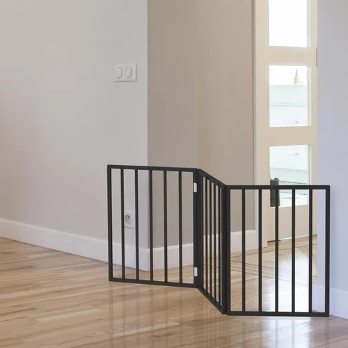 Vista 5 de Puerta para mascotas - Valla plegable de 3 paneles para perros de interior para escaleras, pasillos o puertas - Vallas para perros de madera