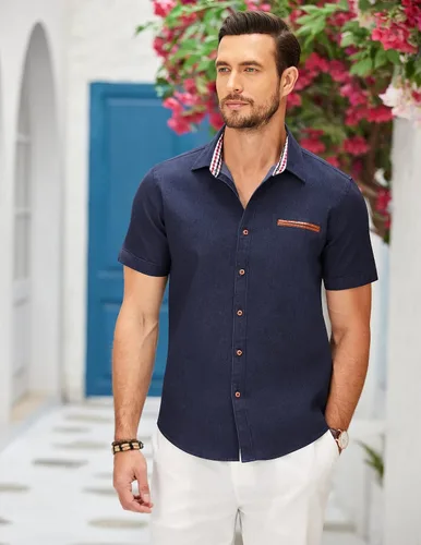 Vista 3 de COOFANDY Camisa de vestir casual de manga corta con botones para hombre