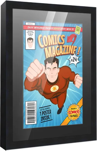 Vista 3 de Poster Palooza Marco de cómic con paspartú para 1 cómic de la era actual publicado después de 1985, marco de cómic negro para cómic de 6.875 x 10.5