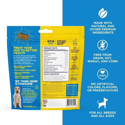 Vista 5 de WILDPAW WonderBites para un alivio rápido de las alergias, suplemento para mascotas para apoyar la picazón en la piel y el alivio de las alergias
