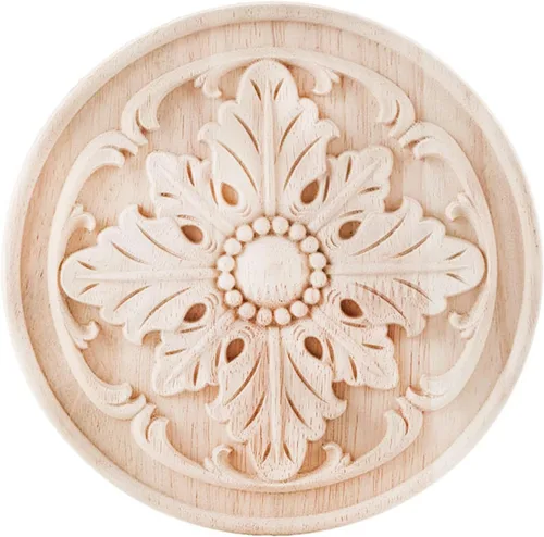 Vista 15 de Apliques redondos de madera onlays sin pintar, calcomanía de madera tallada para bricolaje, muebles tallados en madera, apliques para pared, cama, 3