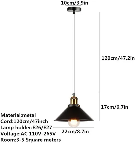 Vista 5 de Siet Lámpara colgante industrial estilo loft vintage, mini candelabro retro E27, iluminación de isla de cocina, iluminación Edison para el hogar