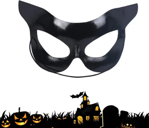 Vista 7 de Generic Disfraz sexy de media cara de fiesta de disfraces de Halloween para gato de carnaval negro
