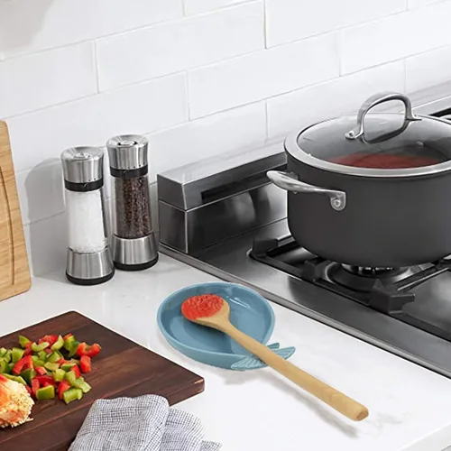 Vista 5 de Cuchara de cerámica para ballena para cocina con cuchara de madera Aguamarina