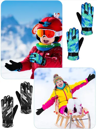 Vista 7 de SATINIOR 2 pares de guantes de nieve gruesos para niños, guantes de esquí para niños pequeños, guantes de invierno cálidos e impermeables para niños