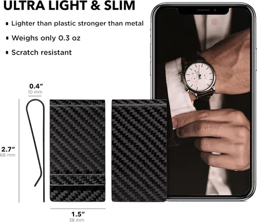 Vista 26 de SERMAN BRANDS Clip de dinero de fibra de carbono para hombres – Cartera delgada con clip de dinero RFID, bolsillo frontal minimalista, cartera EDC