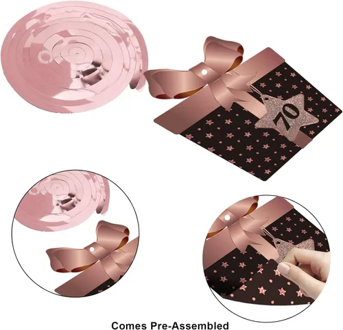 Vista 5 de Decoración de techo de remolinos colgantes para fiesta de 70 años, 70 remolinos colgantes de papel de aluminio con recortes para 70 años de edad