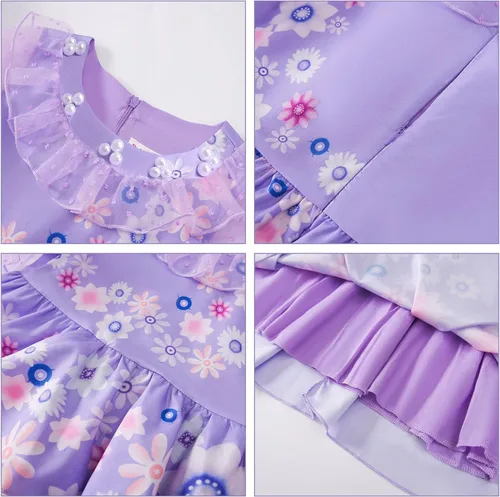 Vista 5 de Kids Mirabel Costume Dress Children Girls Isabella Princess Dress Up Halloween Fancy Party Suit 3-12 Years