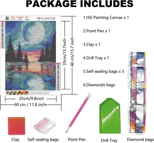 Vista 3 de LVIITIS Kit de pintura de diamantes para adultos principiantes, kit de puntos artísticos de diamantes 5D para adultos, pintura con gemas