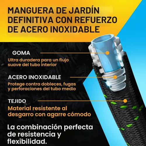 Vista 7 de PowerFlow Manguera de jardín, no expansible de 25 pies, manguera de agua de metal de acero inoxidable de alta calidad con piel de tela duradera