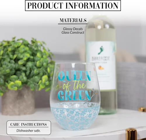 Vista 2 de Pavilion Gift Company Reina del verde - 18 Oz copa de vino sin tallo Humor divertido amante del golf mujeres regalo novela