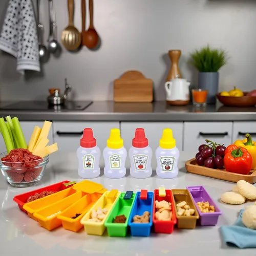 Vista 6 de 4 mini botellas de ketchup para accesorios de caja Bento, mini botellas exprimibles de condimentos, dispensadores de aderezos de ensalada de miel