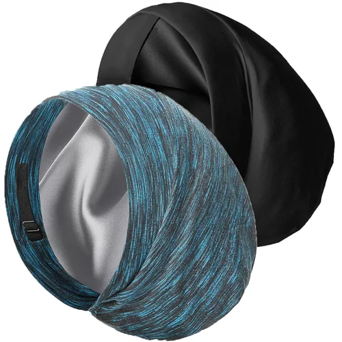 Vista 12 de Gorro de satén con forro de seda, cubierta ajustable para el cabello para mujeres y hombres, gorro de noche para el cuidado de pacientes