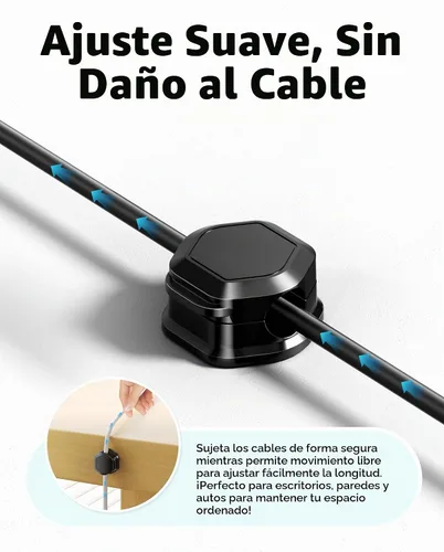 Vista 3 de 6 Pack de clips magnéticos para cables [Cable liso ajustable] Organizador de cables - Cuworlis soporte adhesivo para cables, soporte para cables