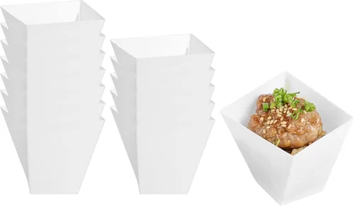 Vista 18 de Restaurantware Platos de postre de 2 onzas, 100 mini tazas desechables para servir fiestas, platos Girata de plástico negro duradero y sostenible