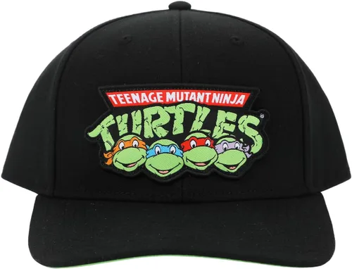Vista 2 de Gorra de béisbol TMNT Retro Logo con cabezas de tortuga, color negro, Negro