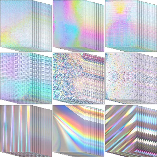 Vista 11 de Kosiz 100 hojas de cartulina holográfica metálica, cartulina brillante con purpurina iridiscente, papel de espejo iridiscente de 8.5 x 11 pulgadas