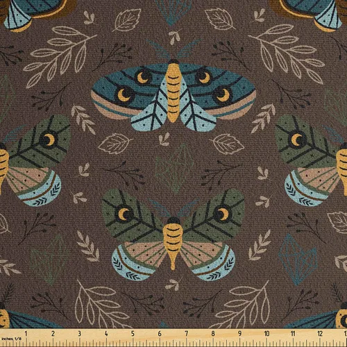 Vista 22 de Ambesonne The Yard, tela de gamuza sintética tradicional americana por The Yard, Garden Feel Moths Bellotas Hojas Magic Forest Concept Art
