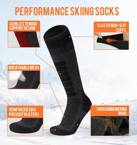 Vista 4 de KEECOW Calcetines de esquí de lana merino para hombres y mujeres, 2 pares, calcetines térmicos cálidos para invierno, snowboard, caza al aire libre