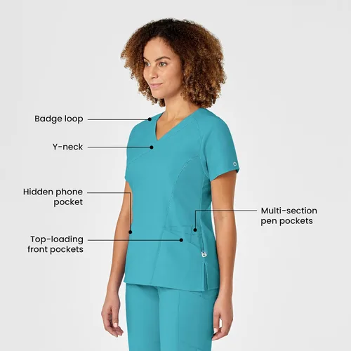 Vista 2 de WINK W123 - Camiseta médica cruzada para mujer, color verde azulado, talla XXS