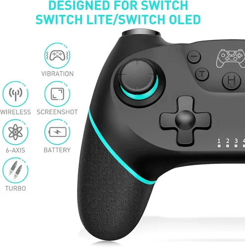 Vista 2 de Ibotomo Controlador inalámbrico para interruptor N-SwitchSwitch OLEDSwitch Lite Switch Pro inalámbrico con despertador, ergonómico antideslizante