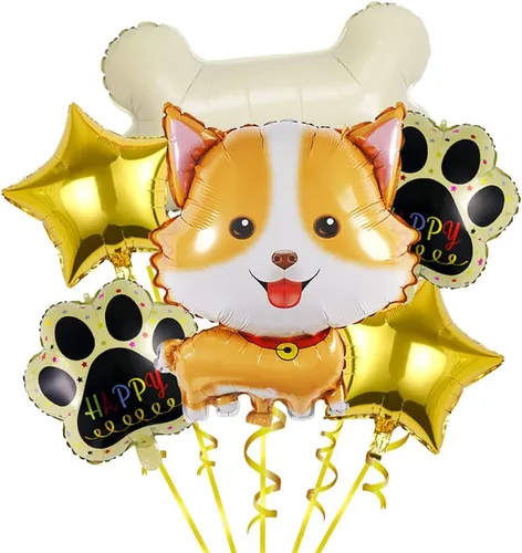 Vista 6 de 6 globos de papel de aluminio de Mylar con estampado de pata de hueso de perro Husky para decoraciones de cumpleaños de perros y suministros de Negro