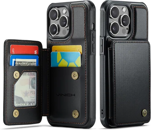 Vista 71 de Vinich for iPhone XR Wallet Case with Card Holder, Black RFID Blocking Credit Slots, Kickstand, Shockproof Flip Phone Cover, PU Leather, Double