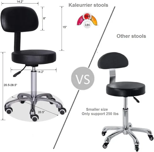 Vista 3 de Kaleurrier Taburetes rodantes con respaldo, silla giratoria ajustable resistente para peluquería, salón de belleza, cocina, bar, mostrador médico