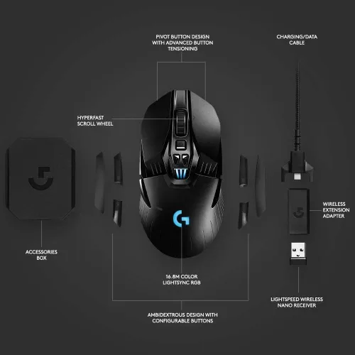 Vista 2 de Logitech G903 Hero 16K - Ratón inalámbrico para videojuegos con sensor de velocidad lumínica (renovado)