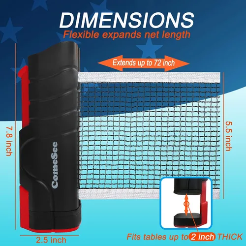 Vista 3 de Comesee Red de ping pong retráctil para cualquier mesa, redes de tenis de mesa y equipos de postes para reemplazo