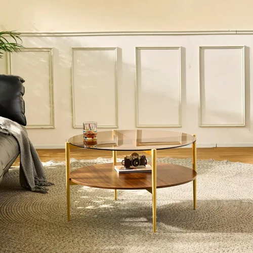 Vista 39 de Saint Mossi - Mesa de café moderna para sala de estar, mesa de café redonda de mediados de siglo, mesa central de 2 niveles para espacios pequeños