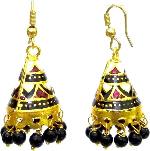 Vista 2 de DESI HAWKER Meenakari Minakari - Pendiente con esmalte dorado hecho a mano, joyería Bali Jhumki Jhumka, joyería Bollywood india, étnica, colgante