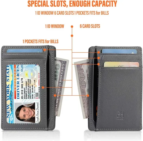 Vista 5 de Slim RFID - Soporte para tarjetas con sistema de bloqueo, billetera de cuero de bolsillo frontal minimalista para mujer