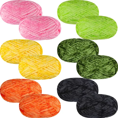 Vista 8 de 4 piezas de 400g de hilo de terciopelo chenilla suave para tejer a ganchillo, hilo esponjoso y cálido para tejer y ganchillo, manualidades DIY Rosa