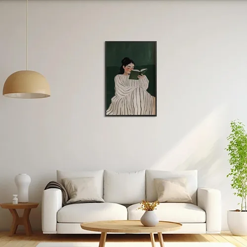 Vista 5 de Póster de libro de lectura de mujer vintage, verde esmeralda, arte de pared, abstracto, moderno, femenino, estético, impresiones, pintura para sala