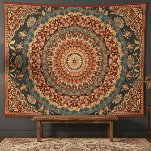 Vista 26 de Accnicc Tapiz bohemio con mandala floral para dormitorio, tapiz de pared con flores bohemias, pequeño, acuarela, azul, blanco, hippie, indio
