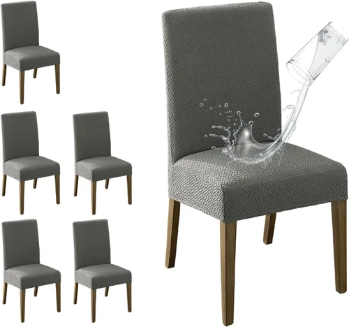 Vista 15 de MOSAYT Juego de 2 fundas para sillas de comedor 100% impermeables, súper ajuste elástico jacquard Parson, fundas extraíbles y lavables para sillas
