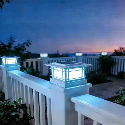Vista 7 de Dynaming Luces solares de 4 x 4 para exteriores con 2 modos de color, luces solares para poste de valla, carcasa blanca para postes de Blanco
