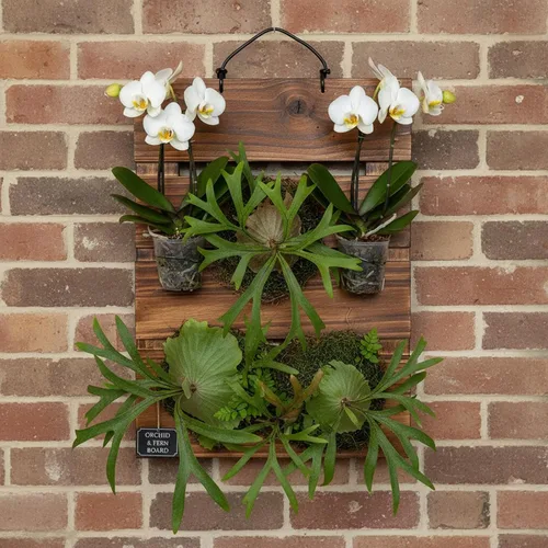 Vista 6 de Kit de tablero de montaje para helecho Staghorn Dranvosk, maceta de pared de madera, soporte colgante para plantas verticales, Platycerium