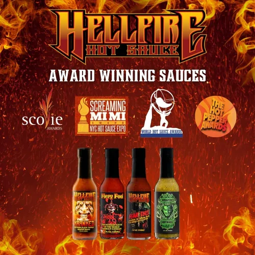 Vista 7 de Hellfire Hot Sauce Paquete de regalo Hot Ones - Paquete variado de salsa picante gourmet con 4 sabores extremos presentados en el programa
