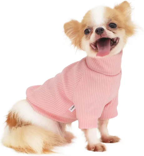 Vista 12 de LOPHIPETS Suéteres de cuello alto para perros pequeños para Chihuahua Teacup Yorkie Cachorro Ropa para Gatos - Rosa Claro Brillante/XXS