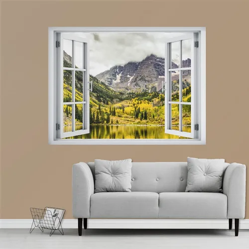 Vista 10 de IDEA4WALL Murales de pared para dormitorio, vista de ventana falsa, bosque, papel tapiz extraíble, calcomanías de pared para despegar y pegar, 24 x