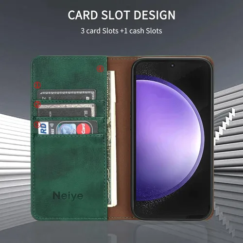 Vista 3 de Compatible con Samsung Galaxy S23 FE - Funda tipo cartera con bloqueo RFID, ranuras para tarjetas, cierre magnético, funda protectora de piel