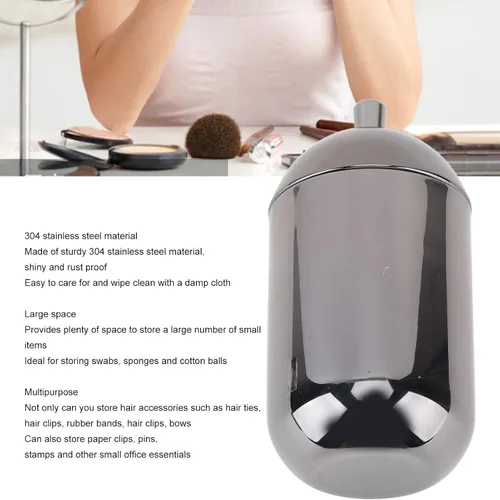 Vista 8 de Soportes para hisopos de algodón de acero inoxidable, tarro de almacenamiento de bolas de algodón cosmético, duradero, multiusos, a prueba de polvo