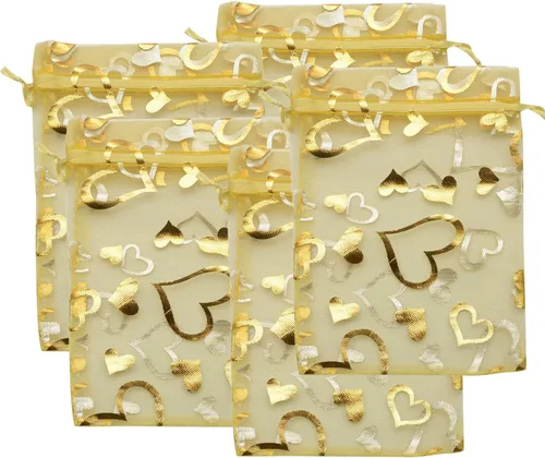 Vista 6 de YYaaloa 100 mini bolsas de organza mixta de corazón traslúcido de 2.7 x 3.5 pulgadas, con cordón elegante, bolsas de belleza para regalo, bolsas